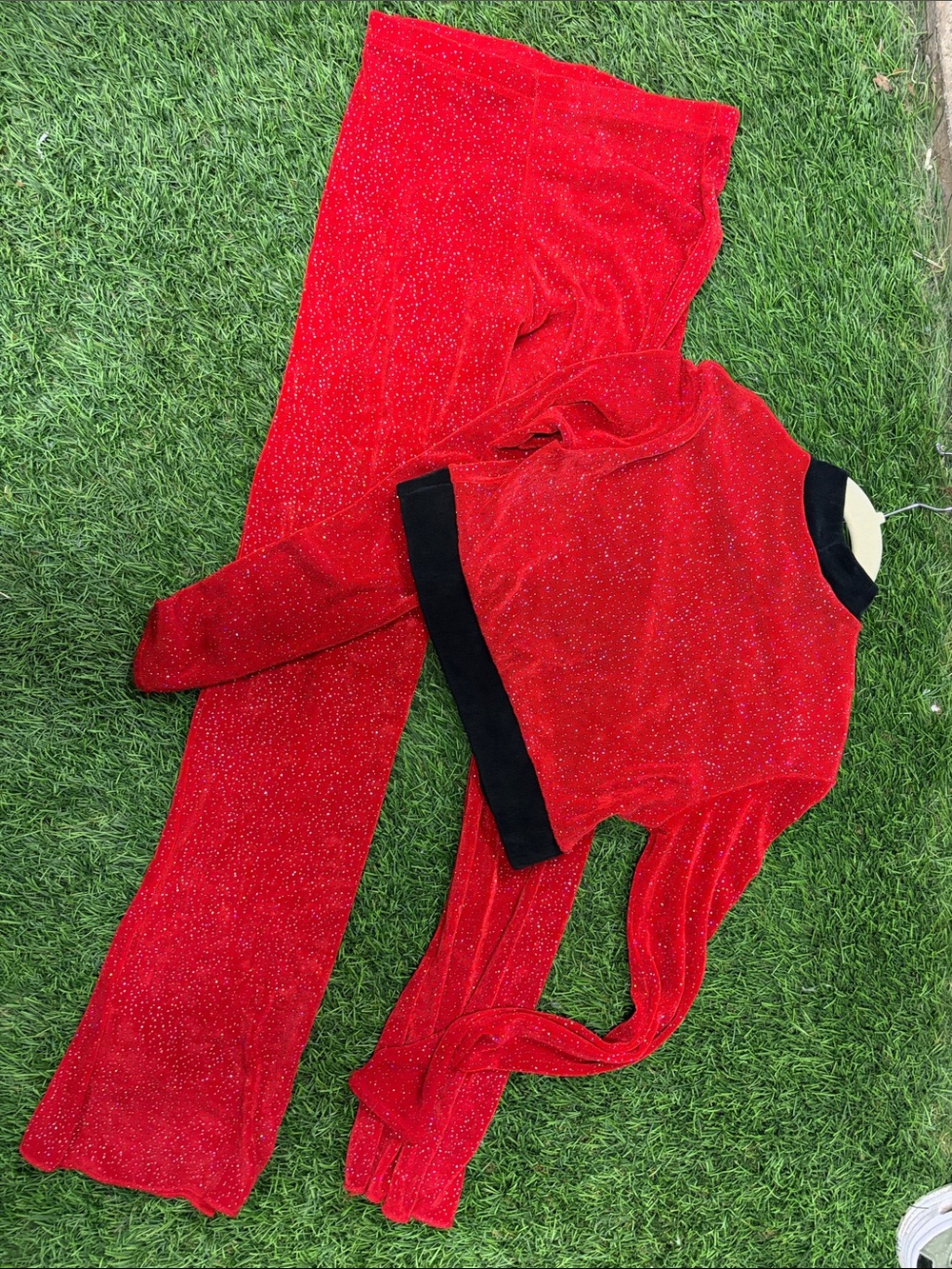 Body Wrappers Girls Red Sparkle Dance Set with Black Trim